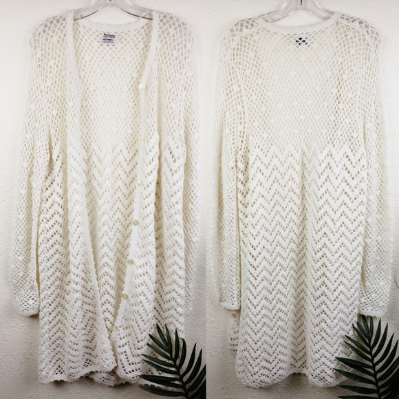 Vintage Sweaters - Vintage Korean Baar & Beards Inc Hand Crocheted Longline Knit Cardigan size XL